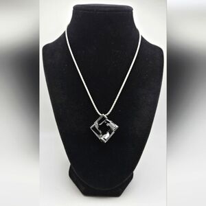 FAC Fifth Avenue Collection Black Crystal Overlap Cube Silver Necklace